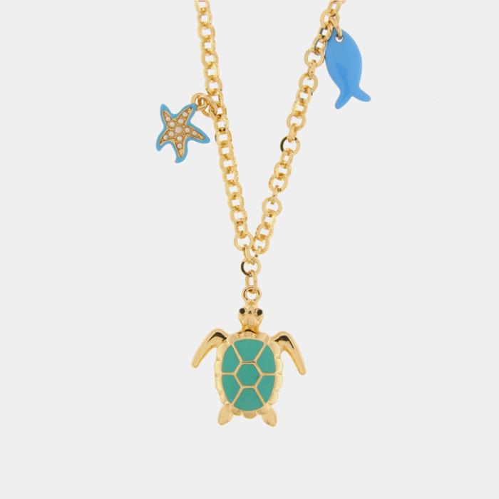 Collana in Metallo con tartaruga verde, pesce e stella marina