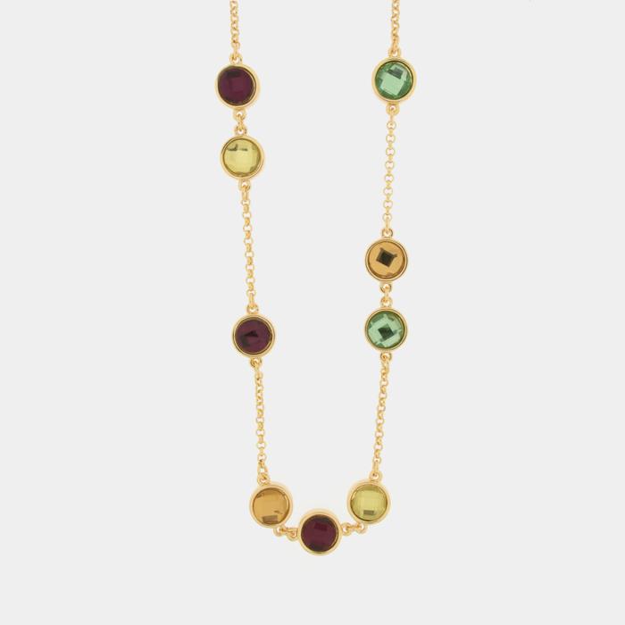 Collier en métal avec cristaux marron, verts et jaunes