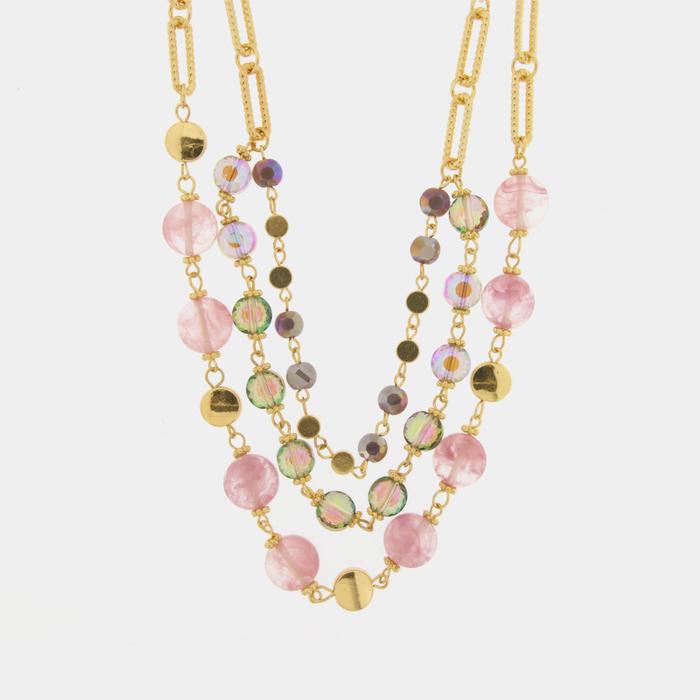 Collana in Metallo multifilo con cristalli dalle sfumature rosa e viola