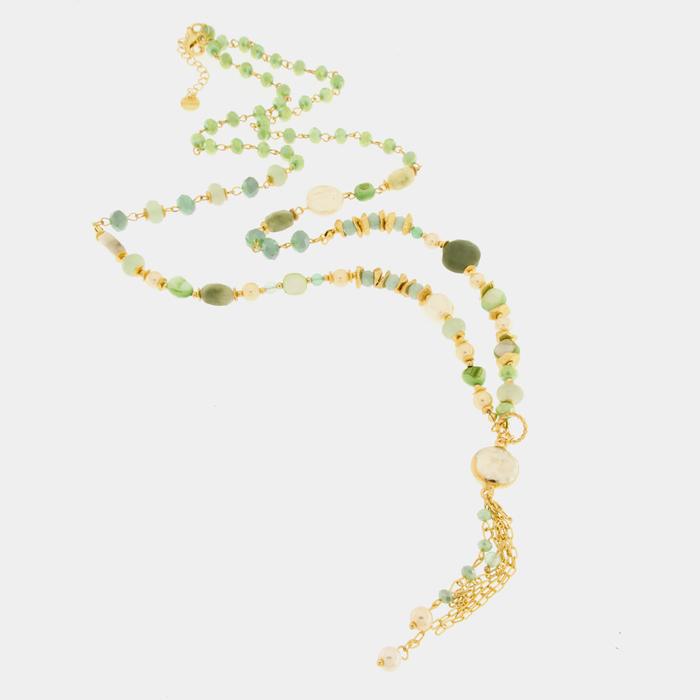 Collier en métal avec cristaux verts