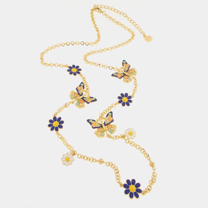 Collana in Metallo con farfalle e fiori blu e bianchi