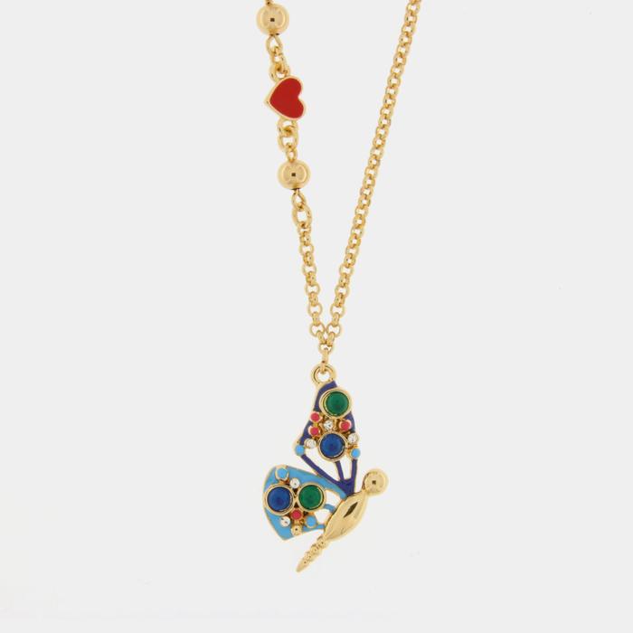 Collier en métal avec papillon coloré