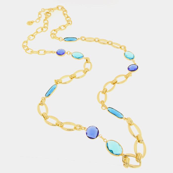 Collier en métal avec cristaux bleus
