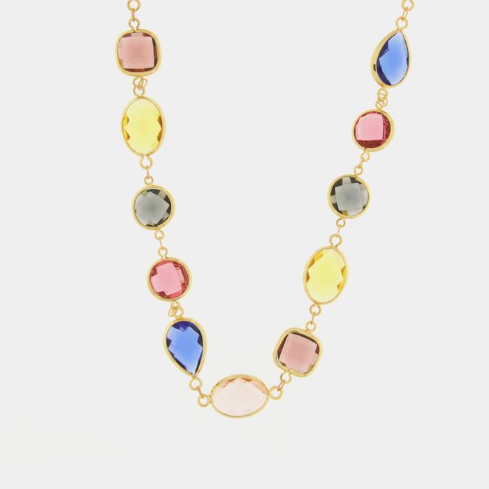 Collier en métal avec cristaux multicolores