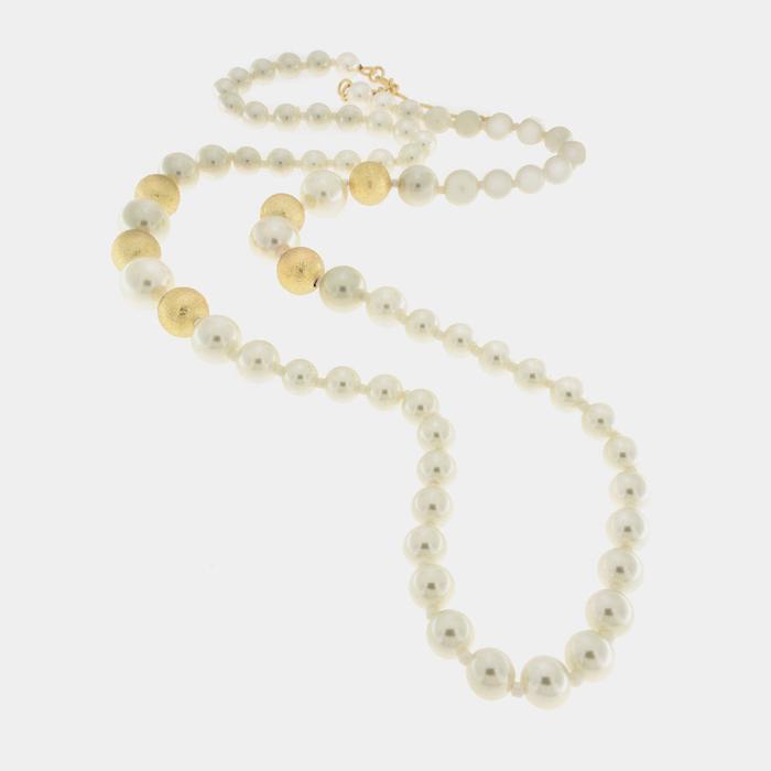 Collana in Metallo con perle biache e oro