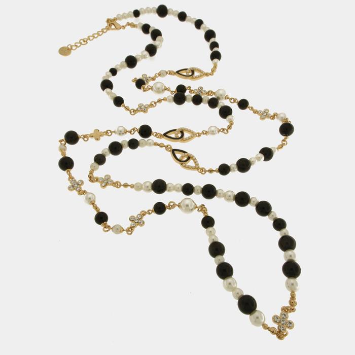 Collana in Metallo con perle bianche e croce
