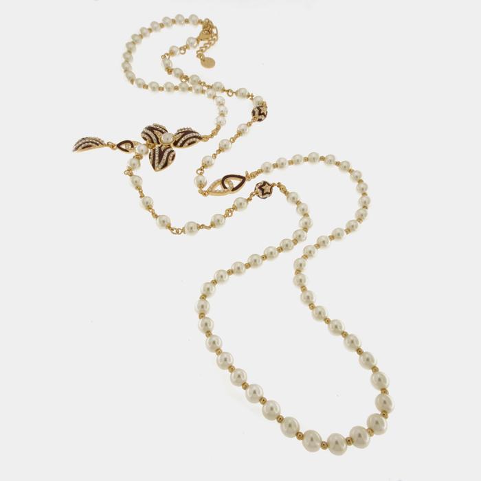 Collana in Metallo con perle e fiore bianco e nero