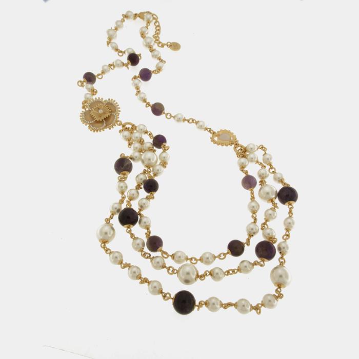 Collana in Metallo multifilo con perle e fiore placcato oro