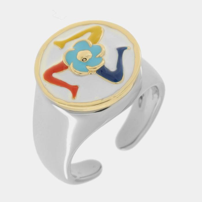 Anello in Metallo rotondo con Trinacria con fiore