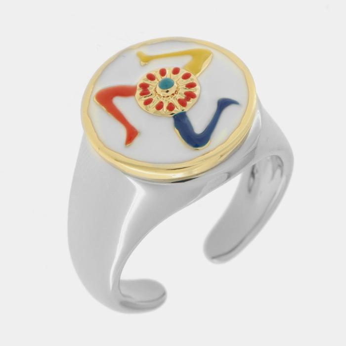Anello in Metallo rotondo con Trinacria con contorno oro