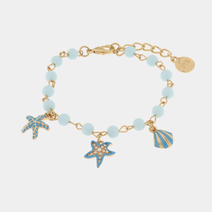 Bracelet en métal avec coquillage et étoile de mer
