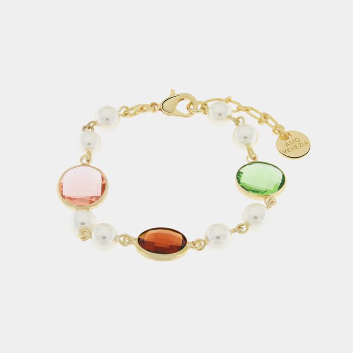 Bracelet en métal avec perles et cristaux
