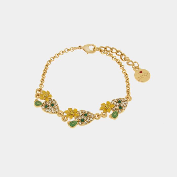 Bracelet en métal avec cactus et cristaux colorés