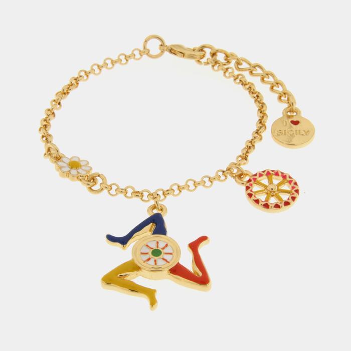 Bracelet en métal avec Trinacria et roue de charrette
