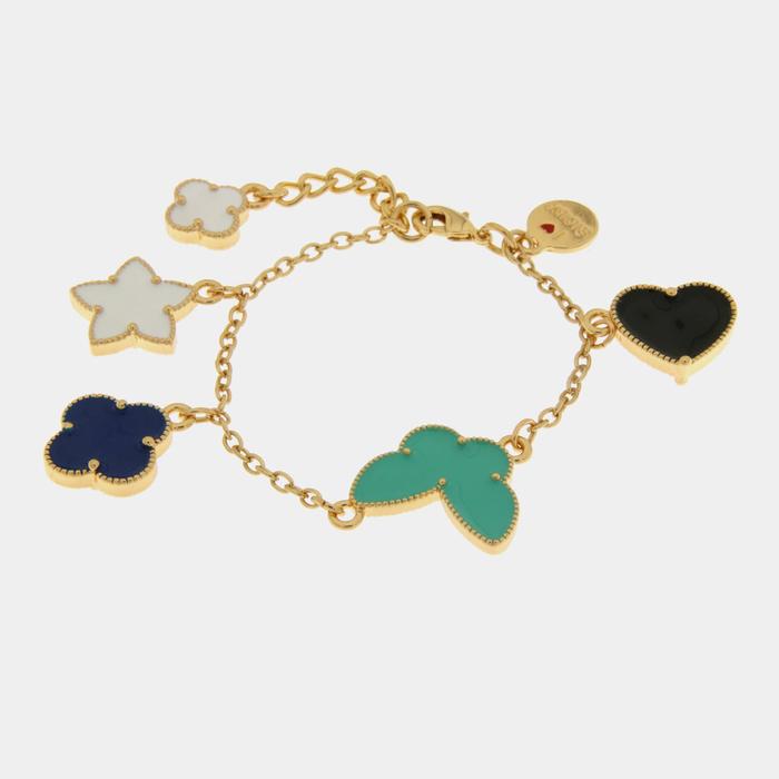 Bracciale in Metallo con farfalla, fiori e cuori colorati