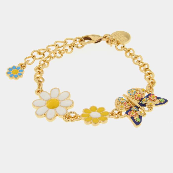 Bracciale in Metallo con farfalla colorata e margherite
