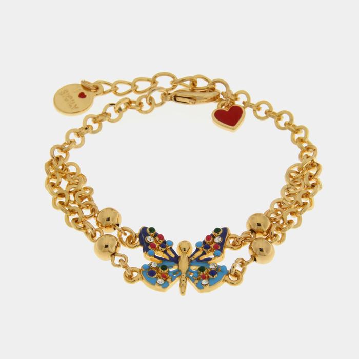 Bracciale in Metallo a doppio filo con farfalla colorata