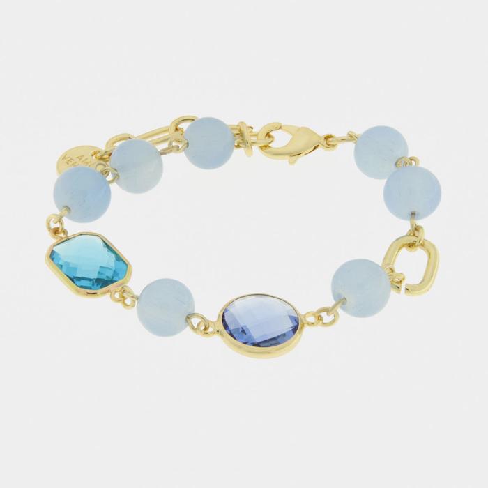 Bracelet en métal avec perles et cristaux bleus