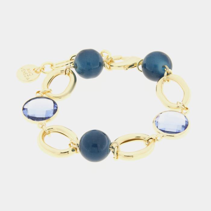 Bracciale in Metallo con catene e cristalli e perle blu