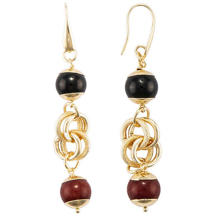 Boucles d'oreilles en jade, corail et onyx