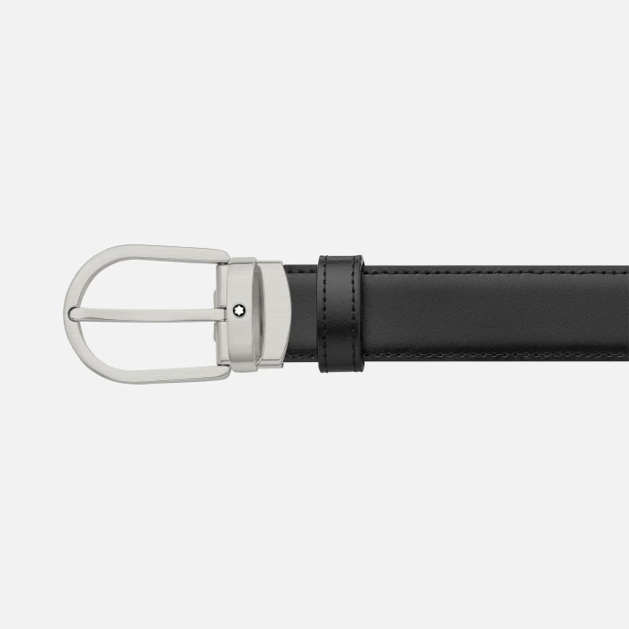 Cintura reversibile in pelle nera/blu 32 mm con fibbia a ferro di cavallo