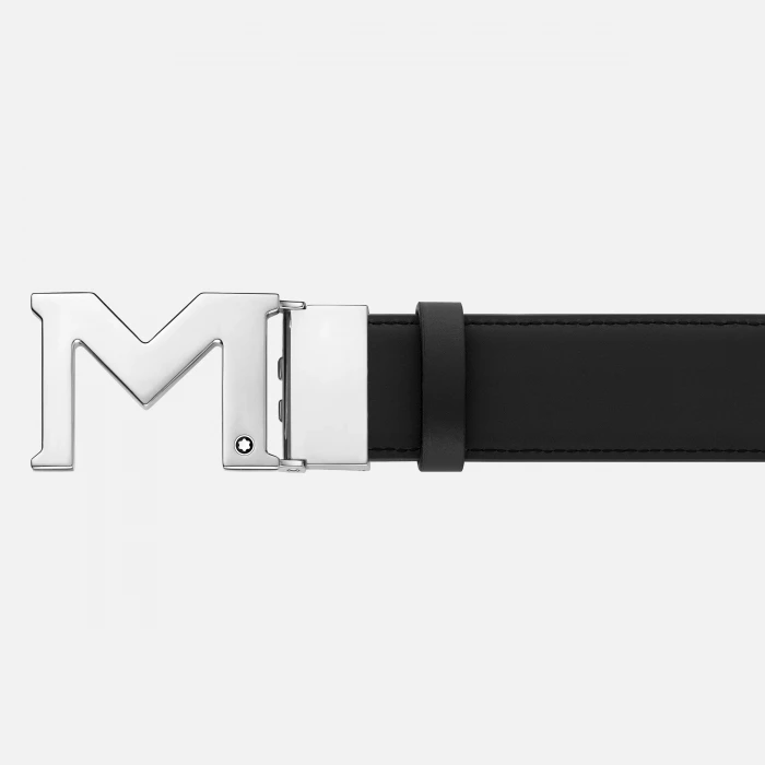 Cintura reversibile in pelle nera 35 mm con fibbia M