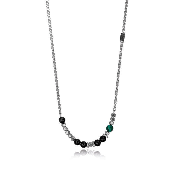 Girocollo centrale piatre malachite e onice nero