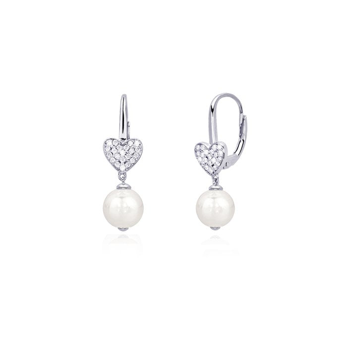 Boucles d'oreilles pendantes en forme de cœur avec strass et perles