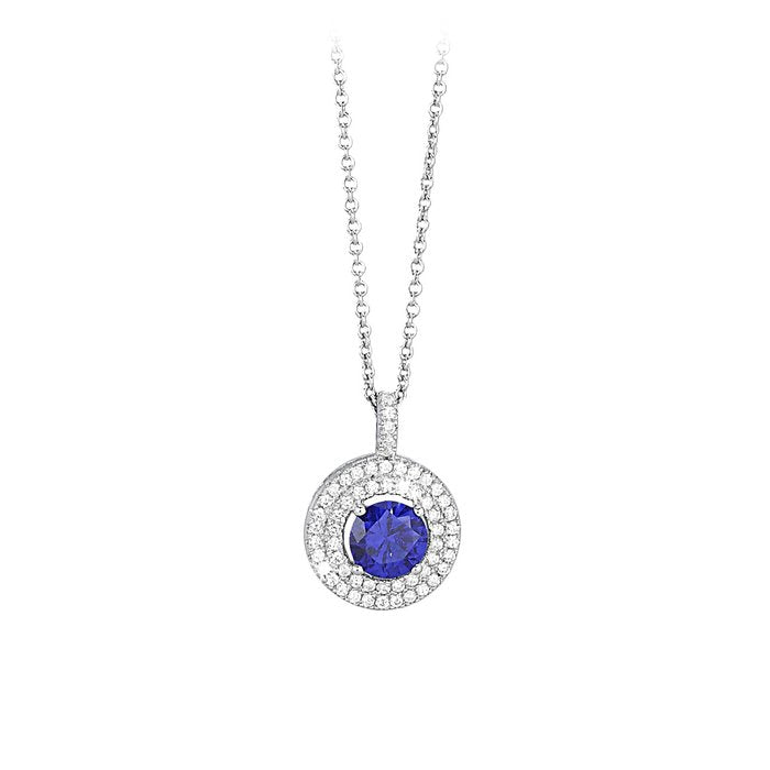 Collier ras du cou avec pendentif en pierre bleue ronde et strass