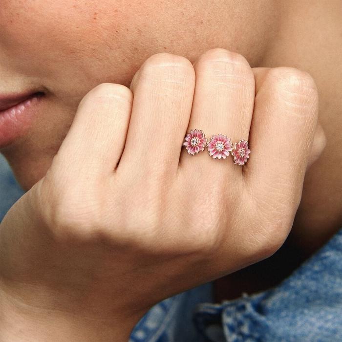 Anello Tris di Margherite Rosa