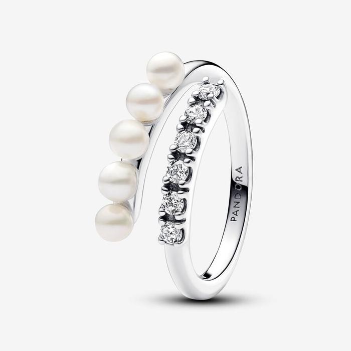Anello Intreccio con Perle d’Acqua Dolce Coltivate e Pavè