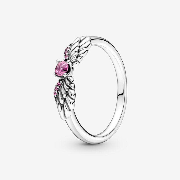 Bague ailes d'ange avec pierre rose
