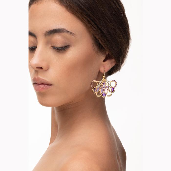 Purple Fan Lace Earrings