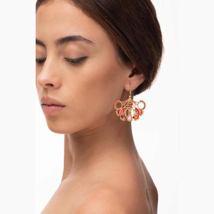 Red Fan Lace Earrings