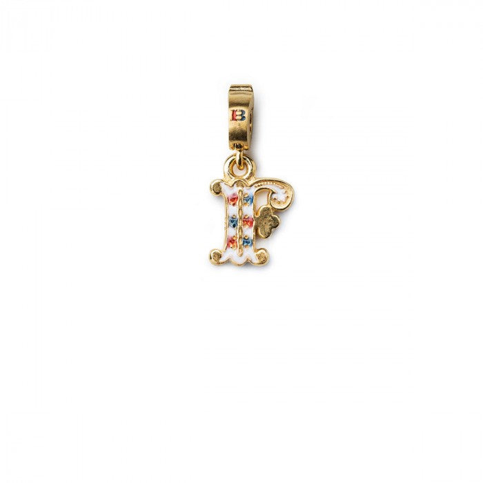 Charm Lettera F Argento Dorato E Smalto