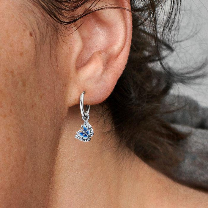 Blue Butterfly Hoop Earrings