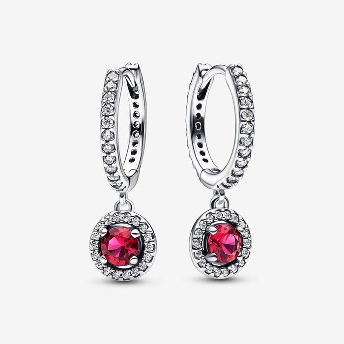 Pavè and Red Stone Hoop Earrings