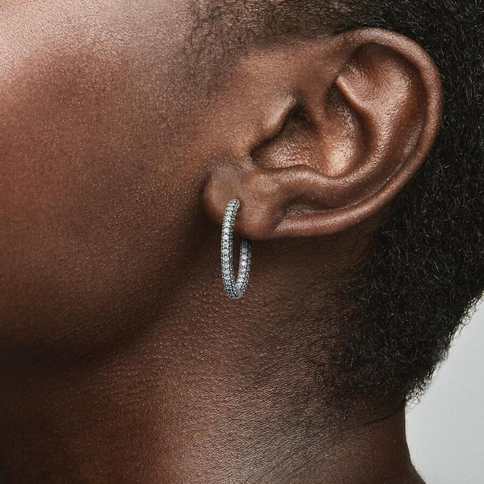 Pavè Hoop Earrings Single Band Large