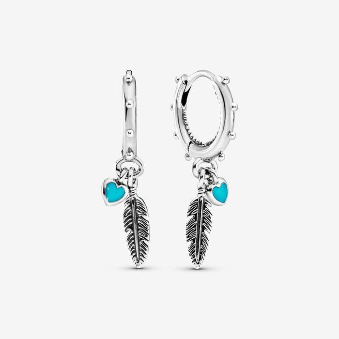 Earrings Orecchini a cerchio Piuma e cuori turchesi