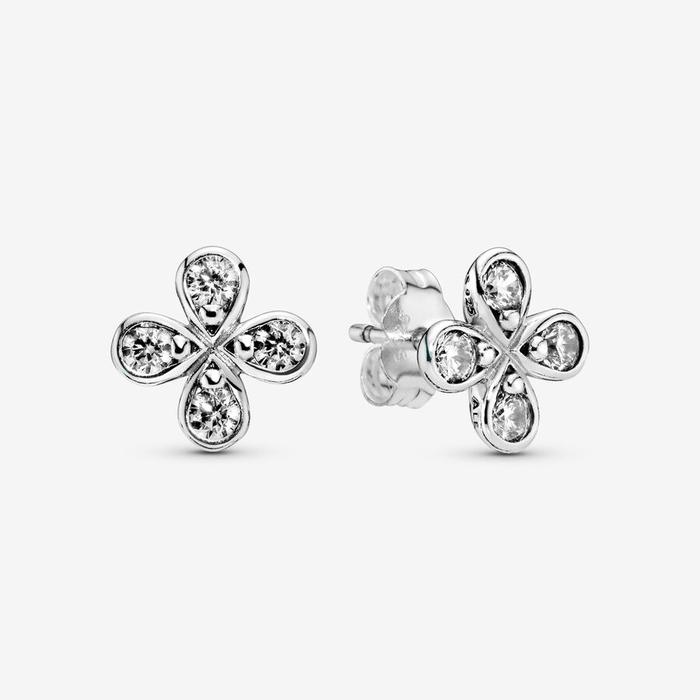 Orecchini Flower silver stud earrings with clear cubic zirconia