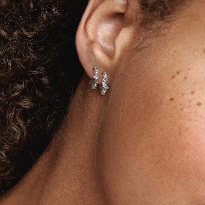 Crescent Moon and Star Hoop Earrings