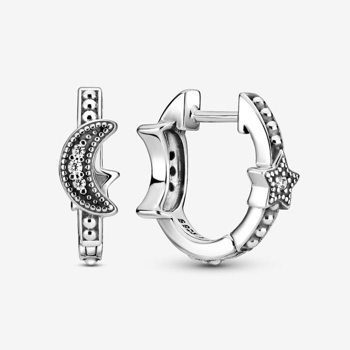 Crescent Moon and Star Hoop Earrings