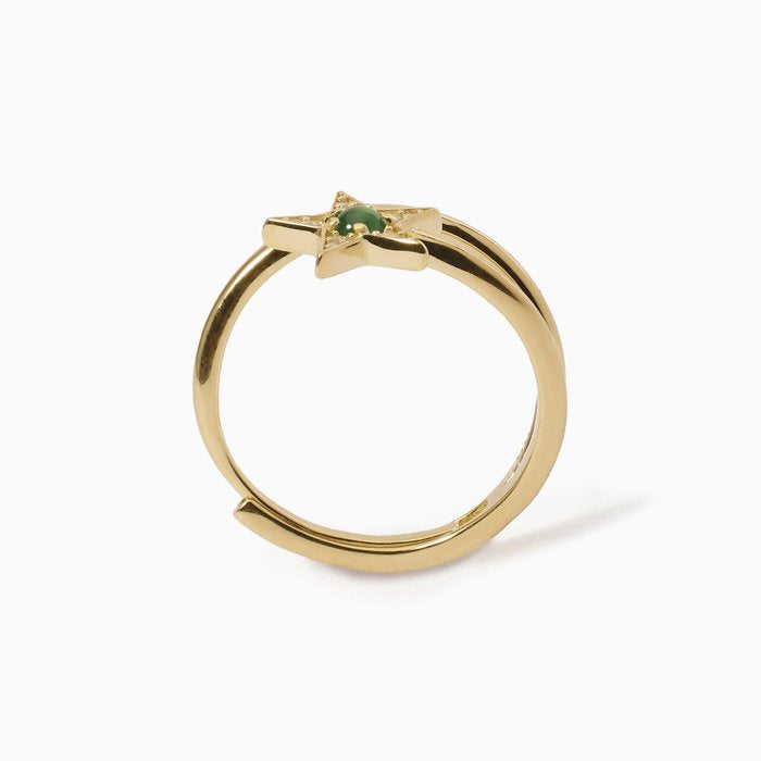 Golden star ring with green agate STARLET