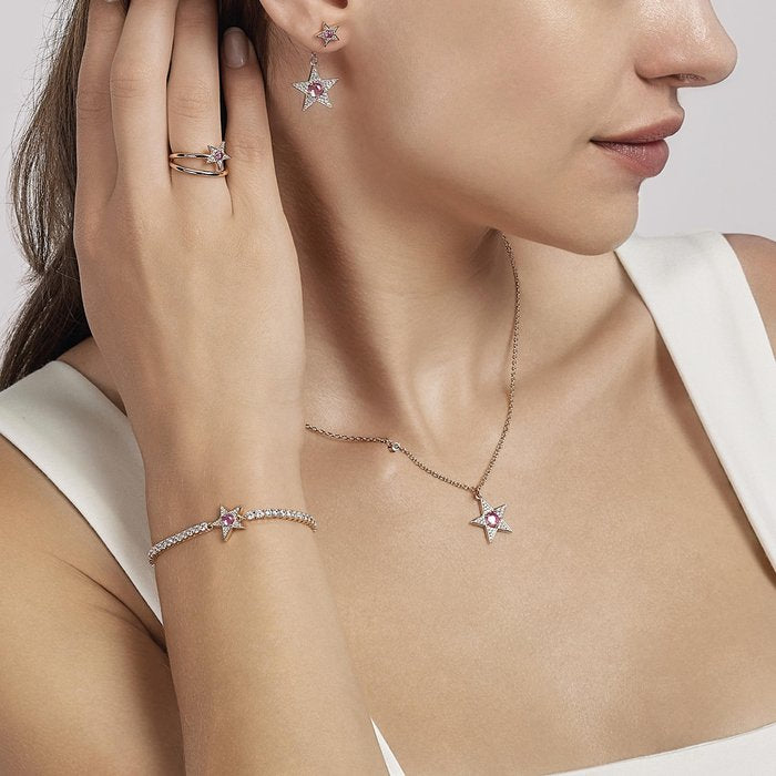 Anello stella rosato con tormalina sintetica STARLET