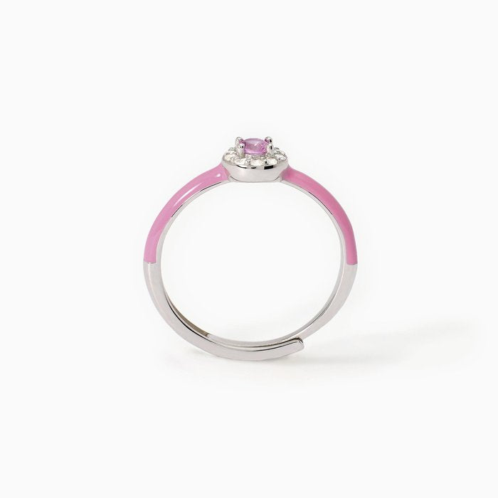 Bague en argent avec émail rose et zircone rose MILANESIENNE