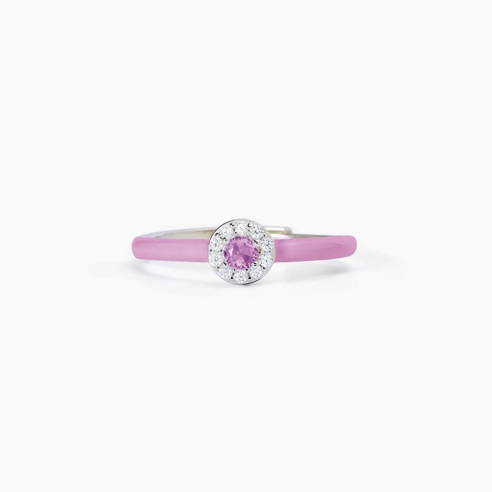 Bague en argent avec émail rose et zircone rose MILANESIENNE