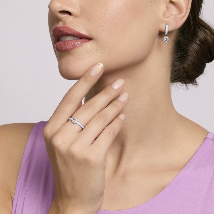 Anello in argento con smalto azzurro e acquamarina sintetica MILANESIENNE