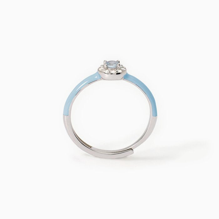 Bague en argent avec émail bleu et aigue-marine synthétique MILANESIENNE
