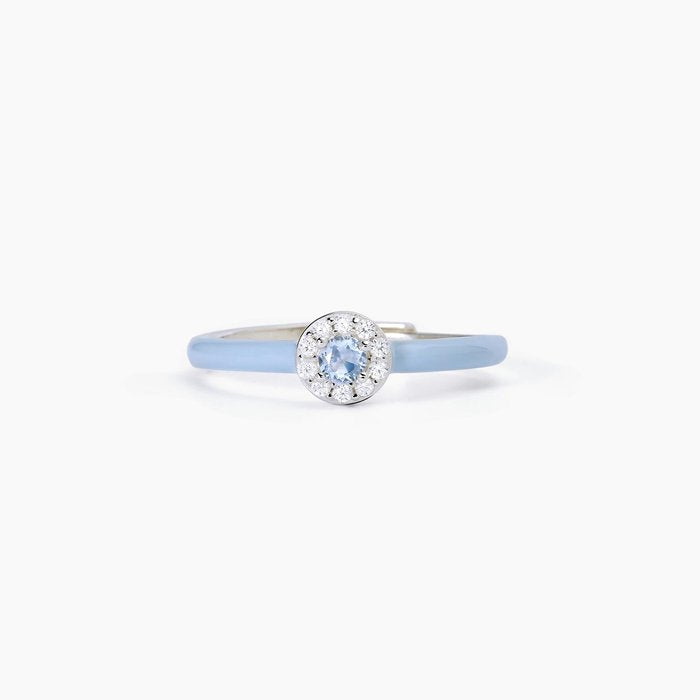 Bague en argent avec émail bleu et aigue-marine synthétique MILANESIENNE