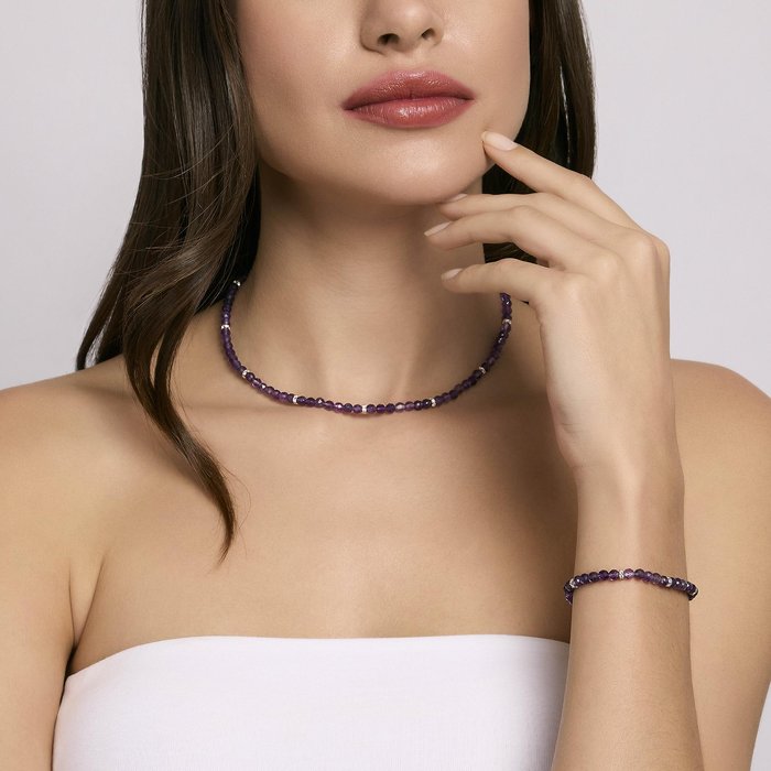 Silver bracelet with amethyst and white crystals COLOR CODE COLOR CODE